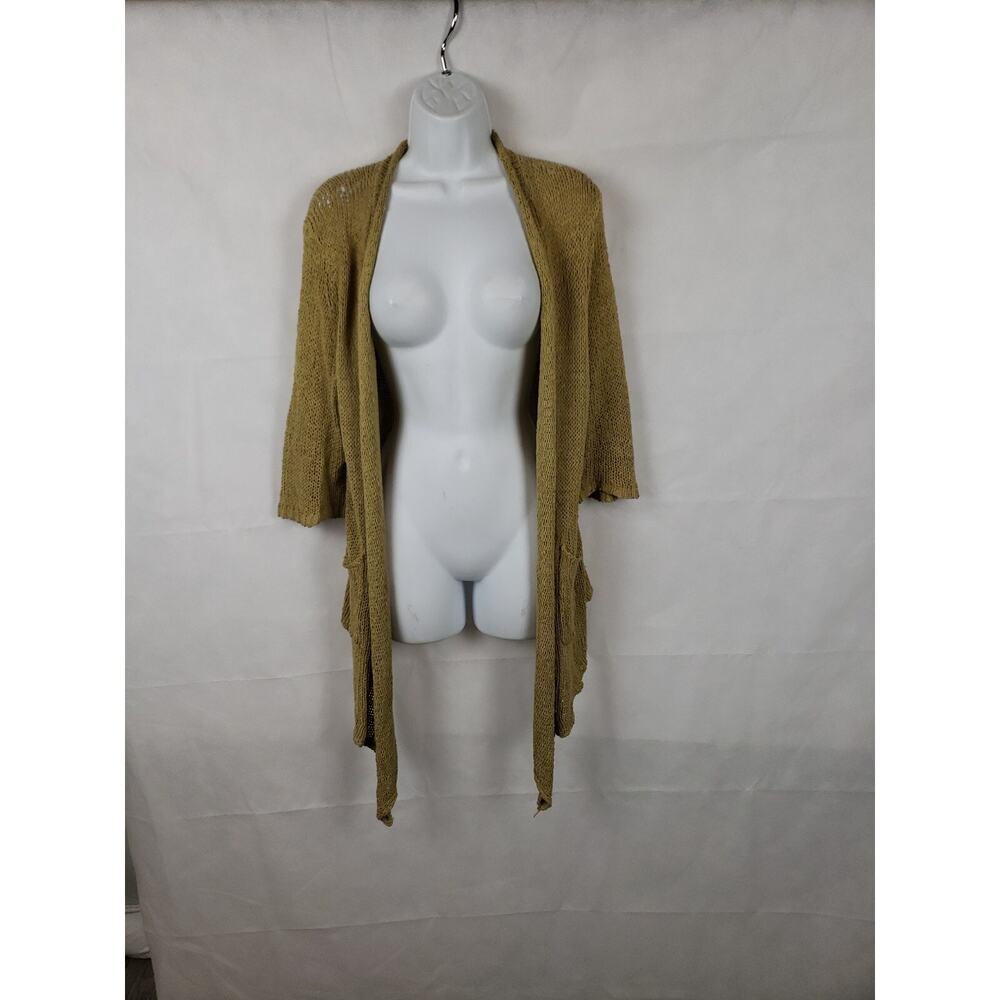 Nie + Zoe Tan/Green/Brown Cardigan Open Knit Sweater Womens Size XL